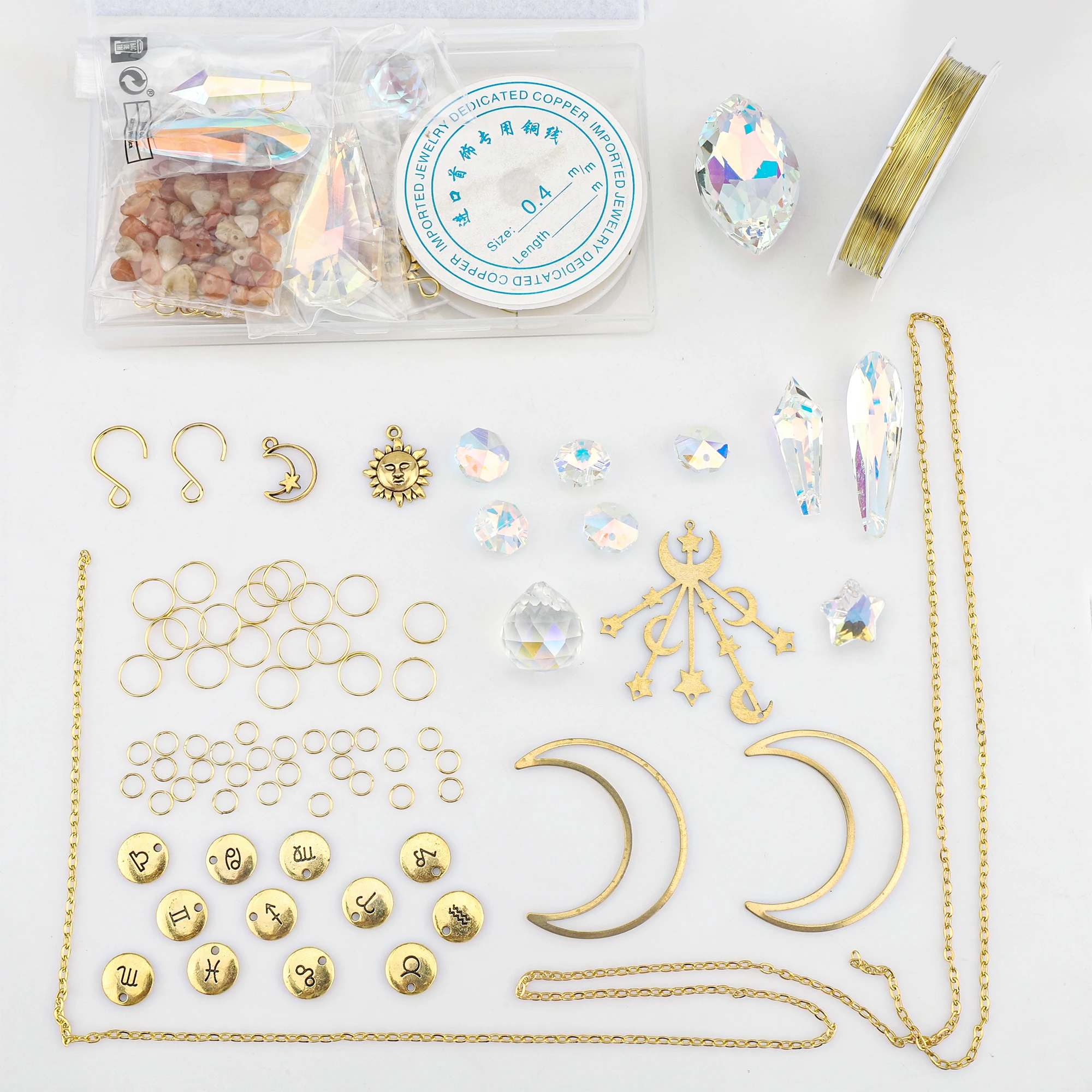 Zhubi Shining Crystal Sun Catcher 50MM Drop Pendants Zodiac Signs Natural Stone Chips Light Chandelier Parts Home Decoration