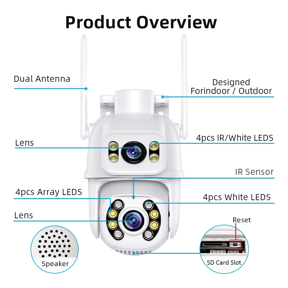 6MP 8MP Outdoor Cctv Camera Dual Lens 360 Degree Panorama Full Color Night Vision With Audio Alarm Security Camera