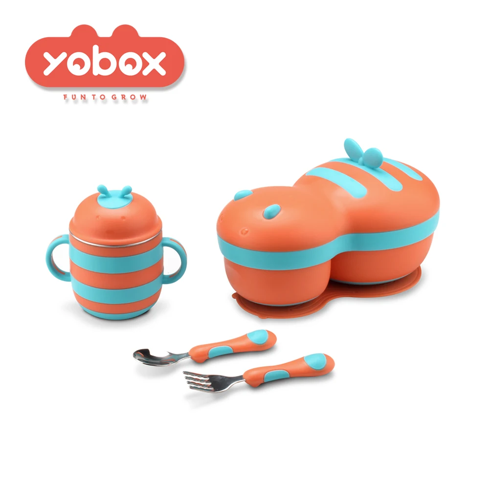 YOBOX Little bee Stainless steel Baby feeding bowl set with silicone suction food warmer feeding Baby Food bento box bowls