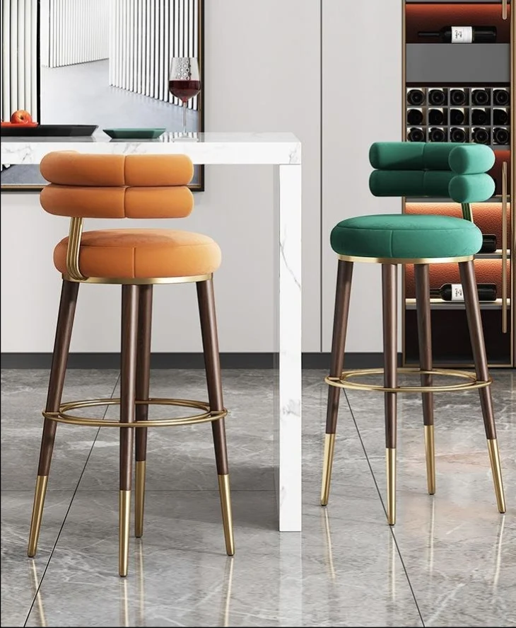 Factory Wholesale barstool manufacturers modern velvet barstools nordic home orange metal bar chairs