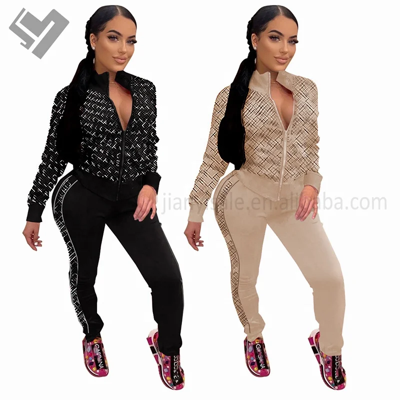 2023 New Arrival Women Brand Clothing Designer Printing Long Sleeved Jacket Trousers Two Piece Pants Set Women Tracksuit