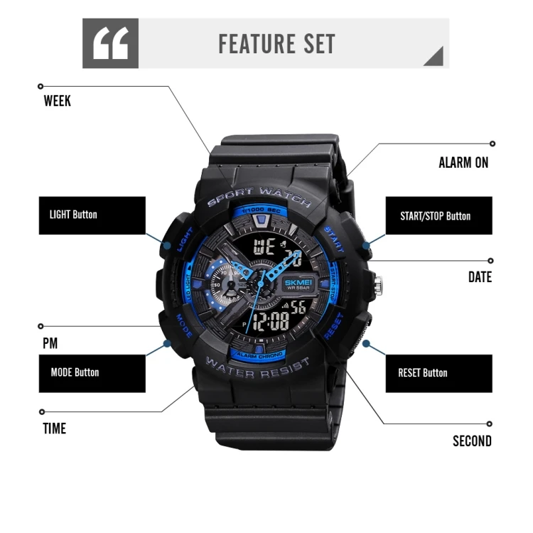 Hot Sale SKMEI 1688 LED Dual Time Digital Display + Pointer Luminous Sports Electronic Watch