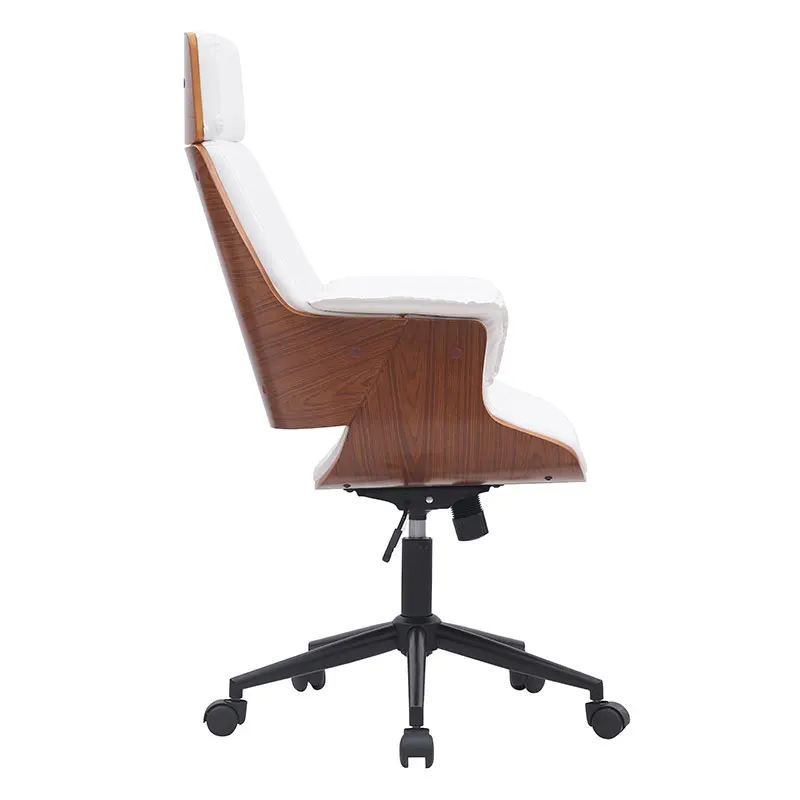 Modern simple wood leather backrest boss recliner office visitor work chair with wheels