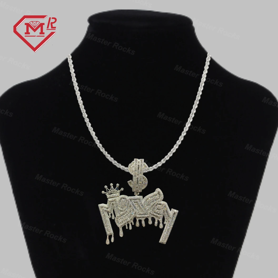 Money With Dollar Bail And Crown Moissanite Pendant Passes Diamond Tester 925 Silver Iced Out Custom Hip Hop Pendant