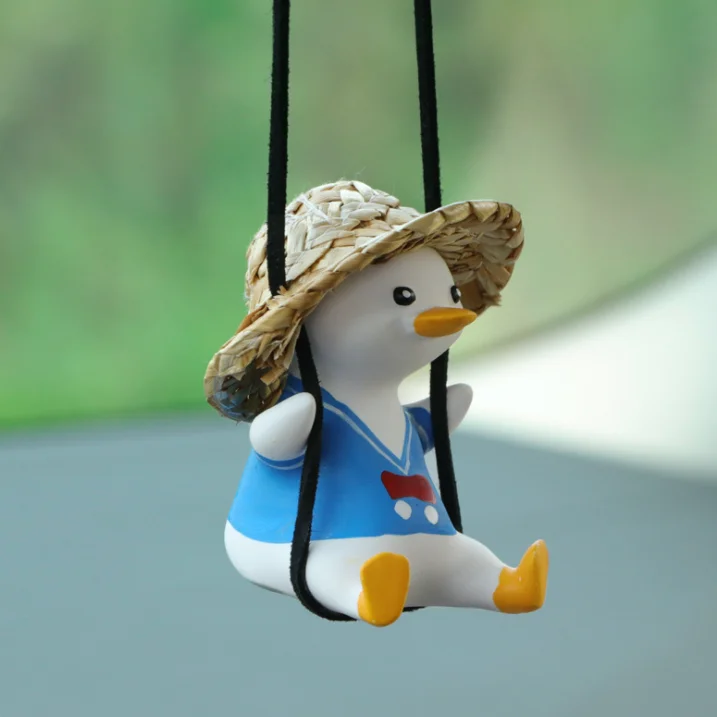 Handmade Cute Swing Duck Car Rearview Mirror Hanging Charms Pendant Ornament Car Interior Decoration Accessories