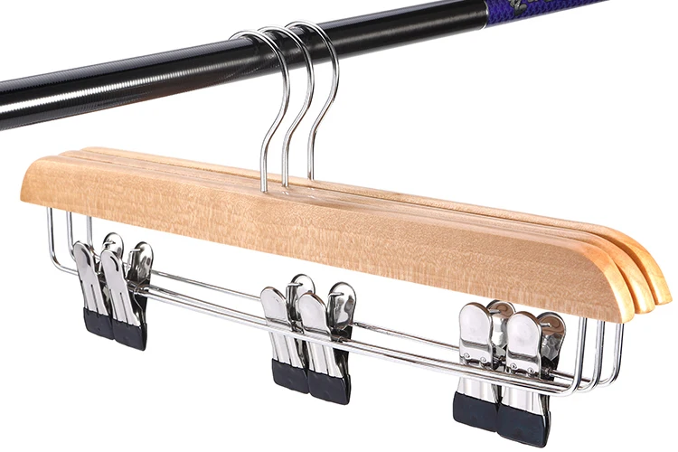 2021 Hot Solid Wood Deluxe Wooden Pants Hanger with Metal Clips Hanger Factory