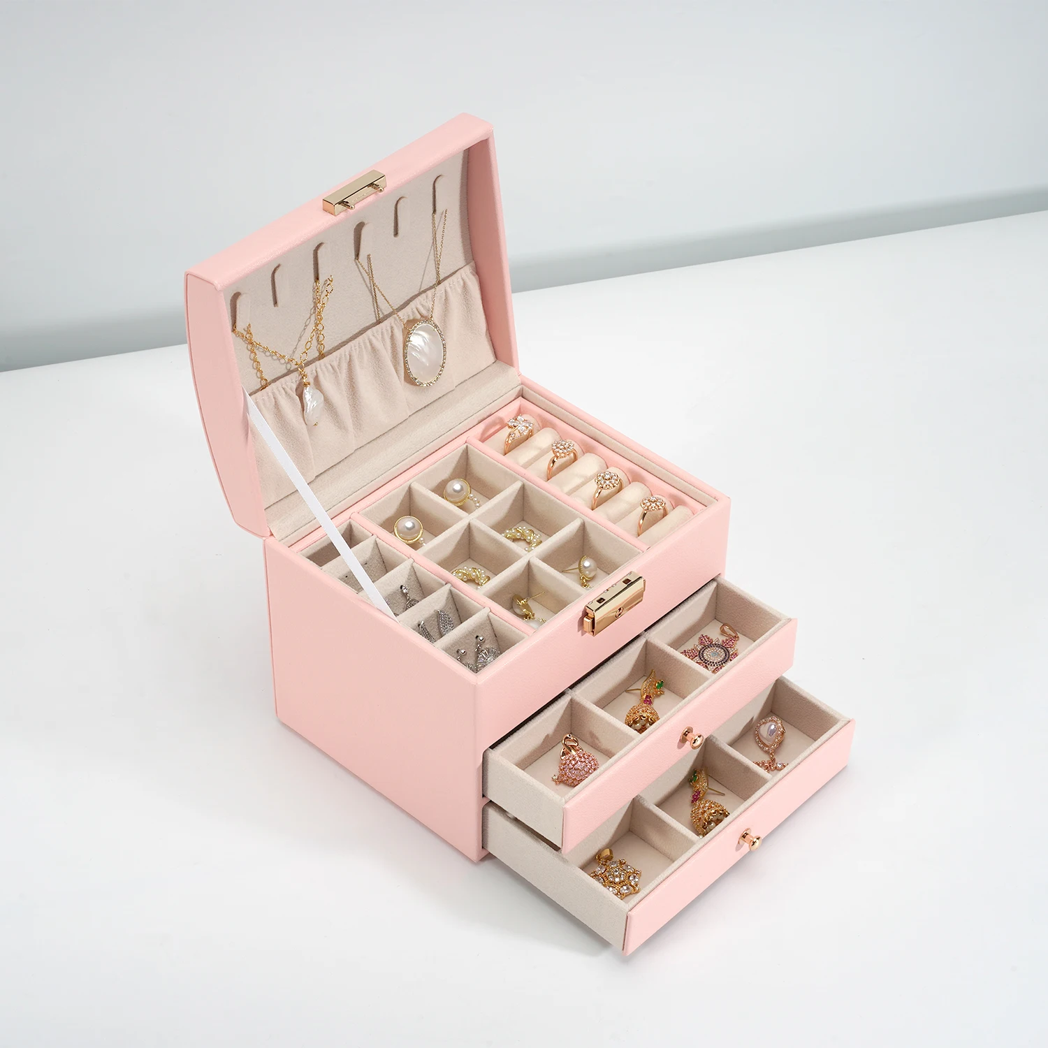 Custom gift jewelry bead travel case and leather accessories organizer storage box container for ring earring necklace display