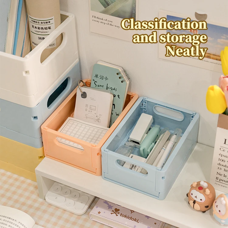 2022 Shunxing New Product Folding Storage Crate Box Portable Stackable Desktop Plastic Box Collapsible Box For Cosmetic Storage