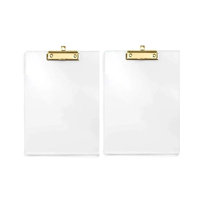 Оптовая цена, прозрачный персонализированный блокнот из оргстекла для офисных записей, акриловый клип с блестящим золотым финишным зажимом
