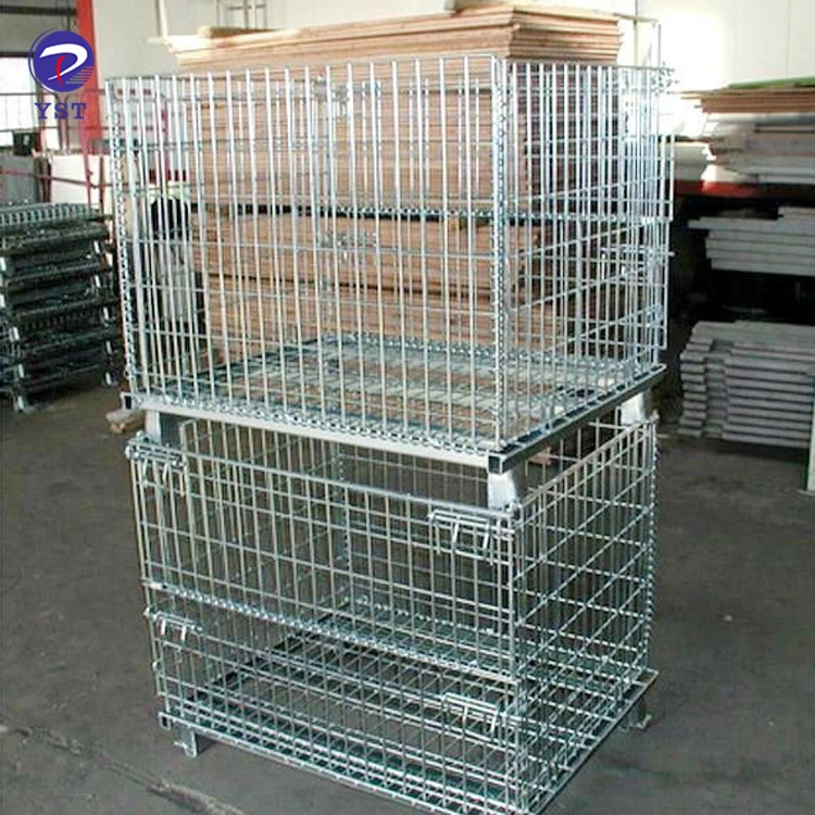 Hot dip galvanized stackable collapsible warehouse cargo storage metal wire bin