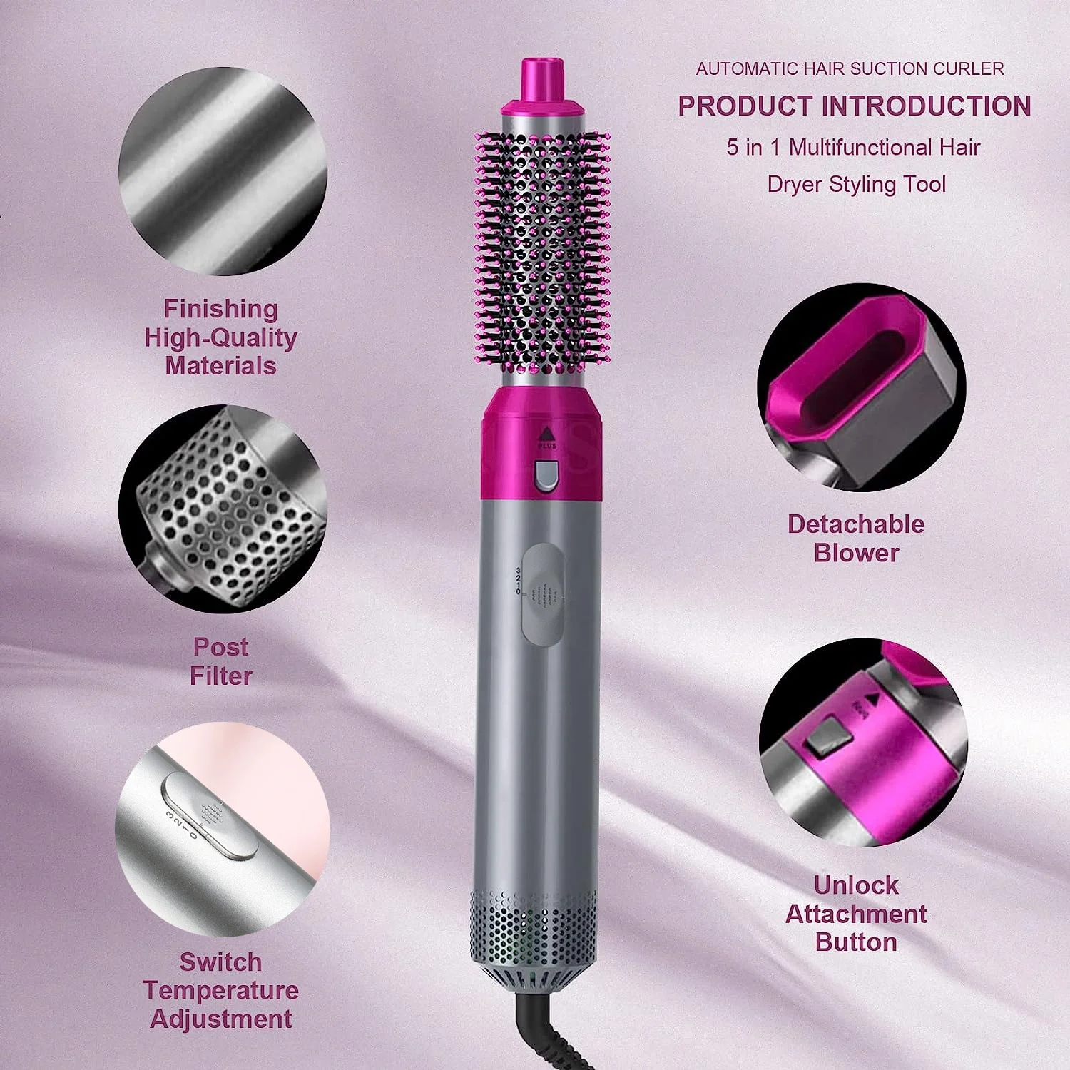 2023 New Electric Straightener Curler Hot Air Brush Blow Dryer 5 in 1 Hair Styler 1000W Hair Dryer Brush Styling Toot Set