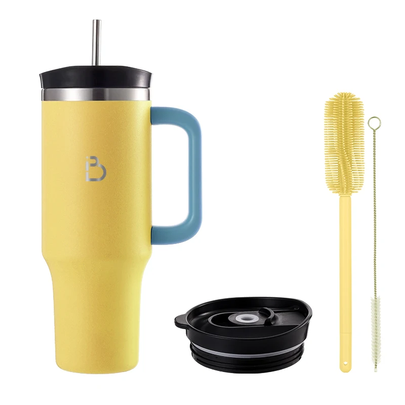 Popular ODM New lid 40oz Large Capacity Insulated Stainless steel tumbler Vacuum handle 2 in 1 lid with straw