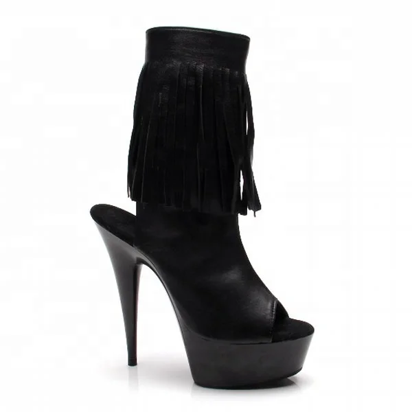15cm ultra high heel thin with sky high sexy stage show shoes fringe dew with fish mouth fun low tube ankle boots