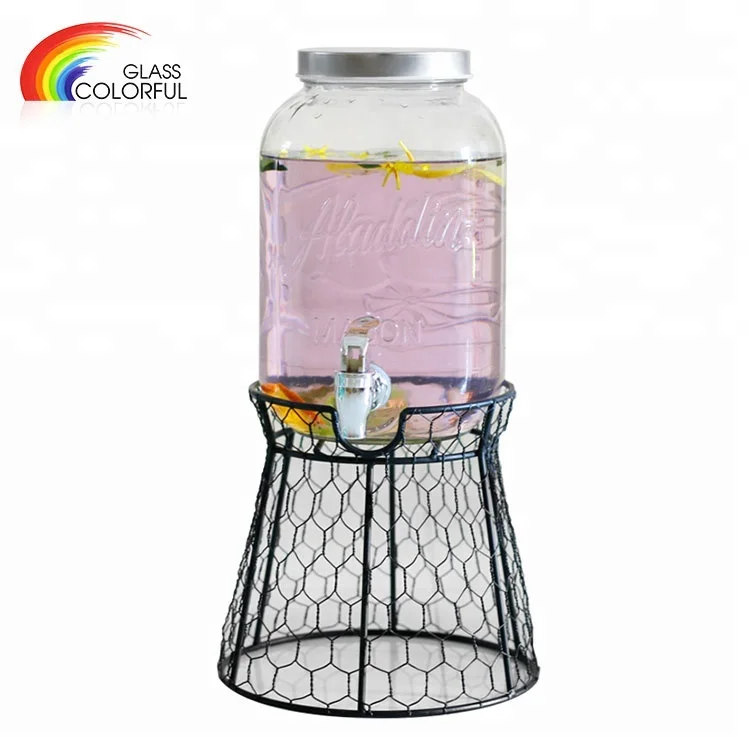 Water storage jar with metal base big glass dispensers