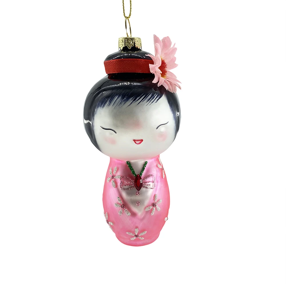 Christmas Supplier Wholesale Glitter Bauble Japanese Kimono Doll Christmas Ornament for Christmas Decoration