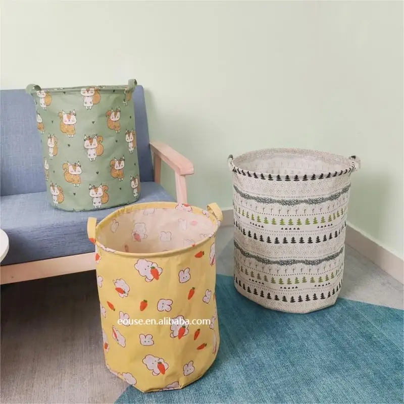 Waterproof Folding Laundry Basket Dirty Clothes Storage Organizer Bucket Round Portable Foldable Cotton Linen Laundry Basket
