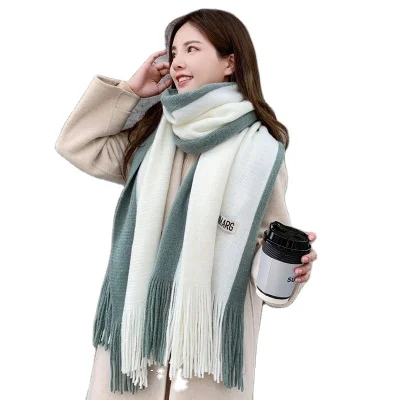 Autumn and winter new imitation cashmere tassels for men and women two-color stitching shawl warm color matching scarf