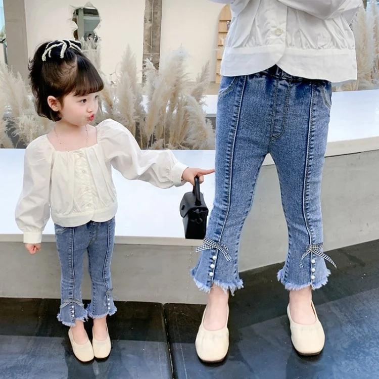Wholesale summer toddler girl high quality casual fashion bow denim baby jean pants