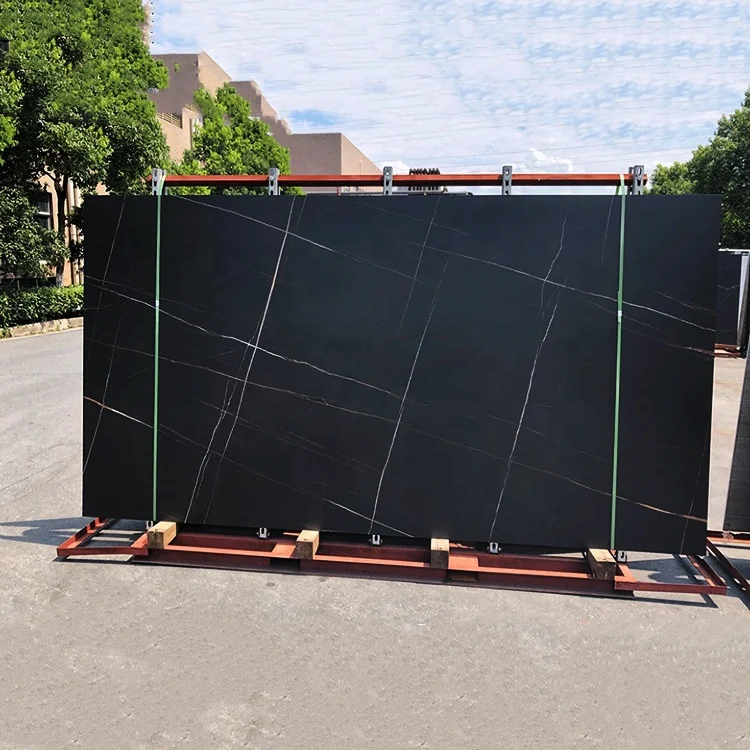 Food-Contact Grade Black Sintered Stone Slabs For Kitchen Countertop Dining Tables