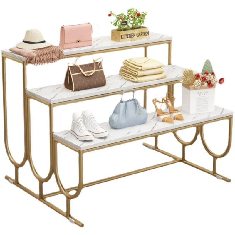 Shoe display stand all stainless steel made of gold-plated craft marble table bread and bag display stand