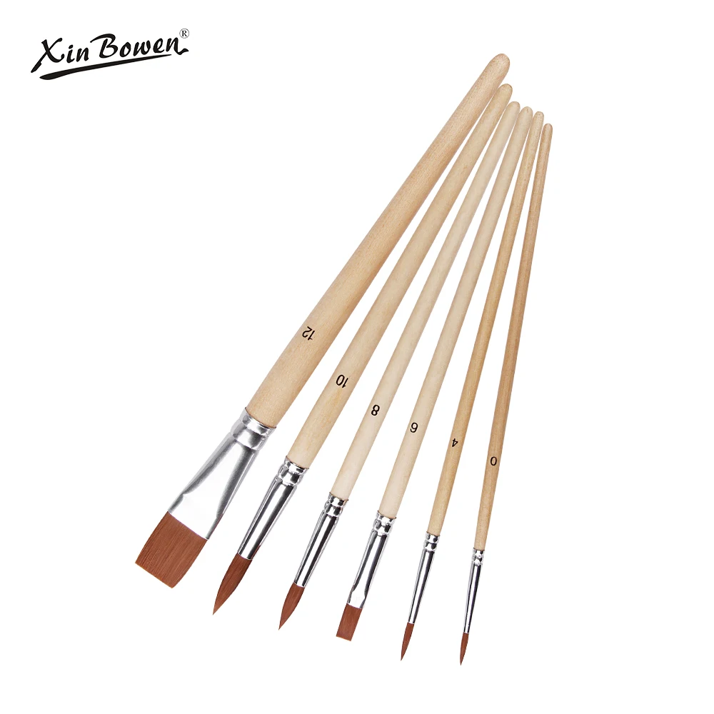 Xin Bowen Artist Brush OEM ODM 6Pcs  Professional Art Paint Brush  With Nylon Hair For Artist Acrylic