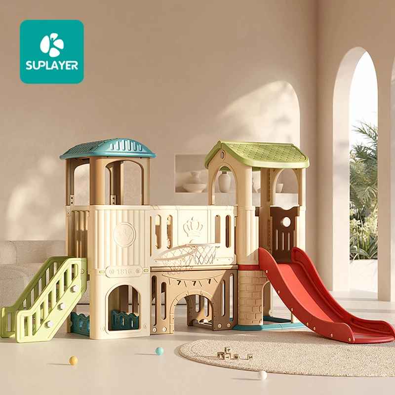 SUPLAYER Customizable OEM Free Samples Slide And Swing Set Children Playground Toys Colorful Slides For Kids Plastic Indoor
