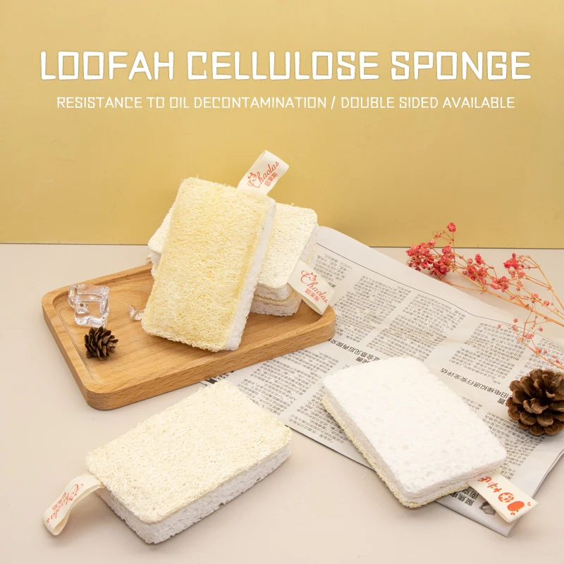 Biodegradable Wood Pulp Compostable Cellulose Natural Loofah kitchen  Sponge