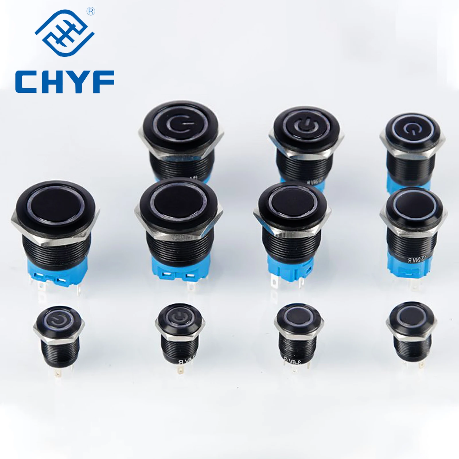 Black Metal Push Button Switch 12/16/19/22mm Waterproof LED Light Flat Power Momentary Reset Latching Fixed 6V 12V 220V 3A CHYF