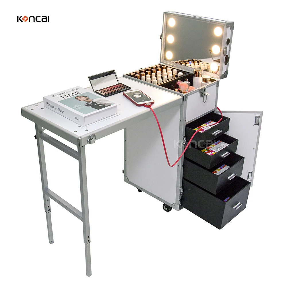 KONCAI Nail Beauty Table Hairdressing Rolling Case Salon Beauty Table