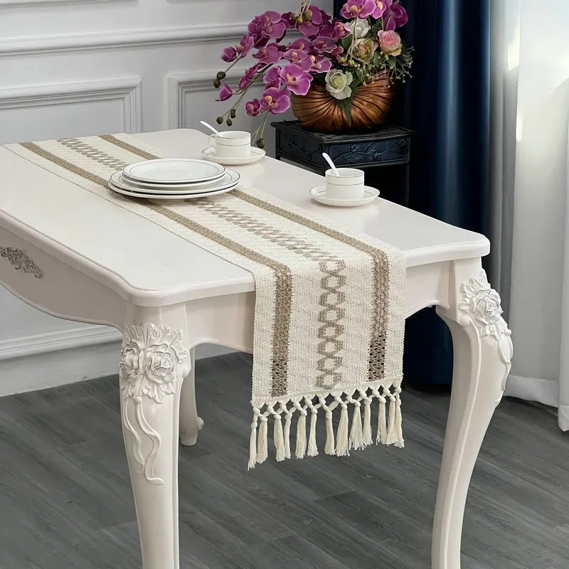 Banquet Cotton Linen Fringe Table Runner Woven Luxury Macrame Table Runner Wedding