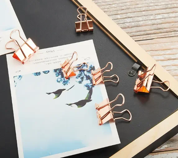 4-in-1 Rose Gold Paperclips Sets Notes Letter Ticket Bookmark Clamp Push Pins Binder Paper Clips for Student Office