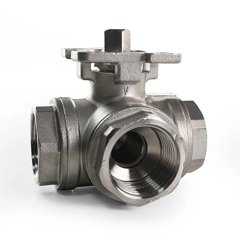 CF8 1000WOG 3 Way T Type Internal Thread Water Flow Control  Stainless Steal Ball Valve Pneumatic Solenoid Valve