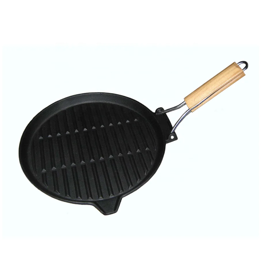 wholesale pre-seasoned cast iron cookware griddle with handle cheap price round shape