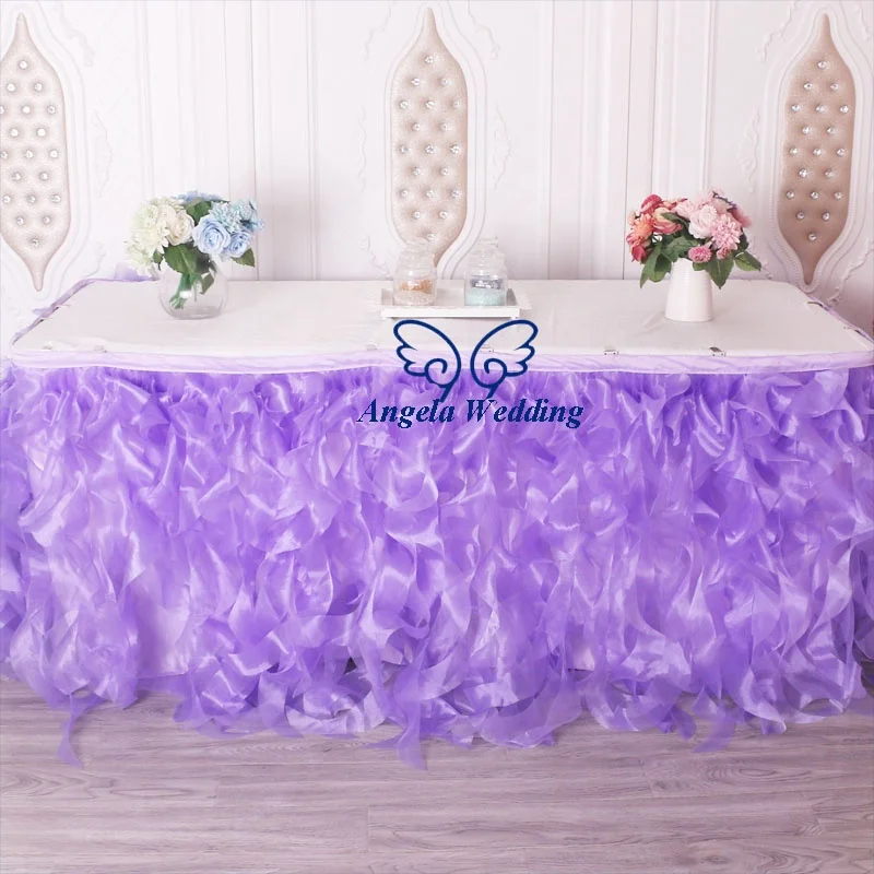 SK010G real picture birthday party wedding decoration  8ft long75cm drop light purple organza curly willow table skirting