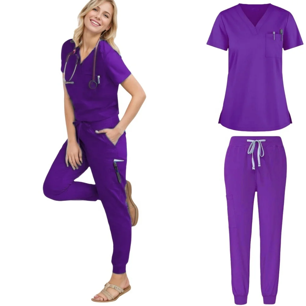 Female 2024 New Style Fashion pullover Nurse Top Uniforms Set Stretch Hospital jogger Wholesale Medical Uniform