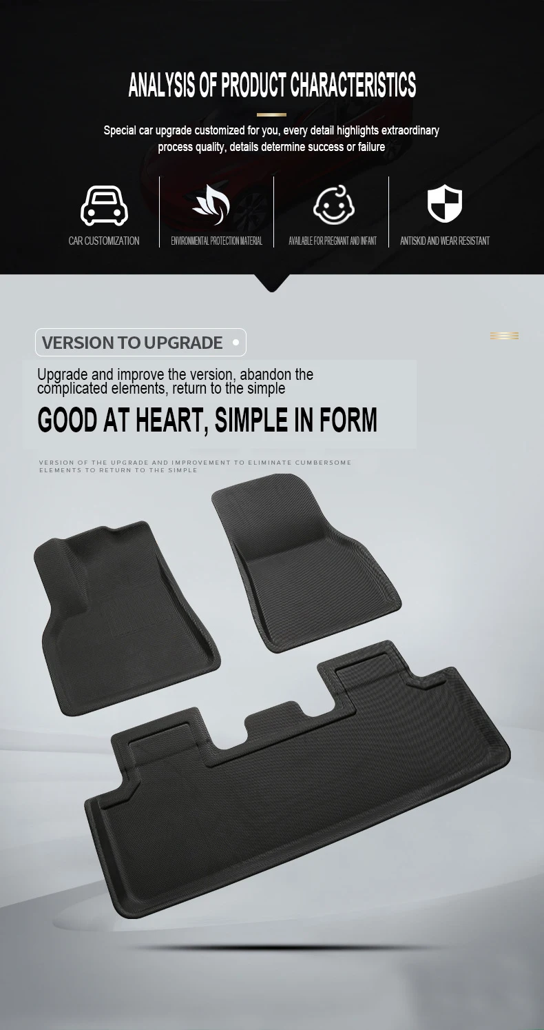  TPR XPE Anti-slip Waterproof luxury 3D 4 pieces set floor car mats for Tesla Model