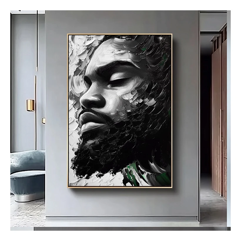 Original Handmade Abstract Textured Male African Wall Art Black Man Portrait Oil Painting On Canvas