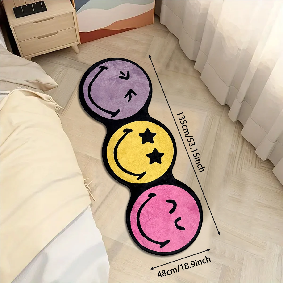 Wholesale Purple Yellow & Pink Smiley Face Pattern Christmas Themed Faux Cashmere Shaggy Rug Polyester Machine Made Golf Picnic
