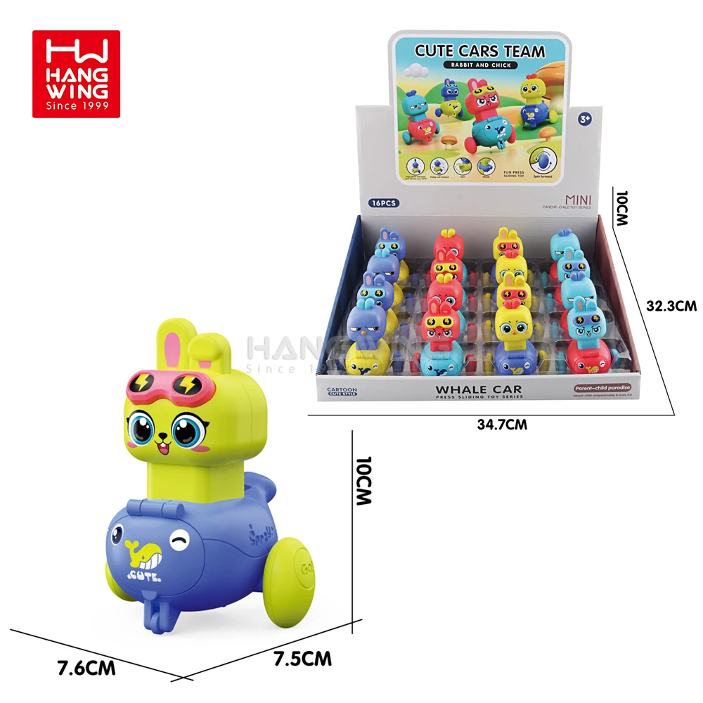 HW Mini Whale Cars Cute Rabbit and Chick Press & Go Cars with Assorted Fruit Candy Inside for Children