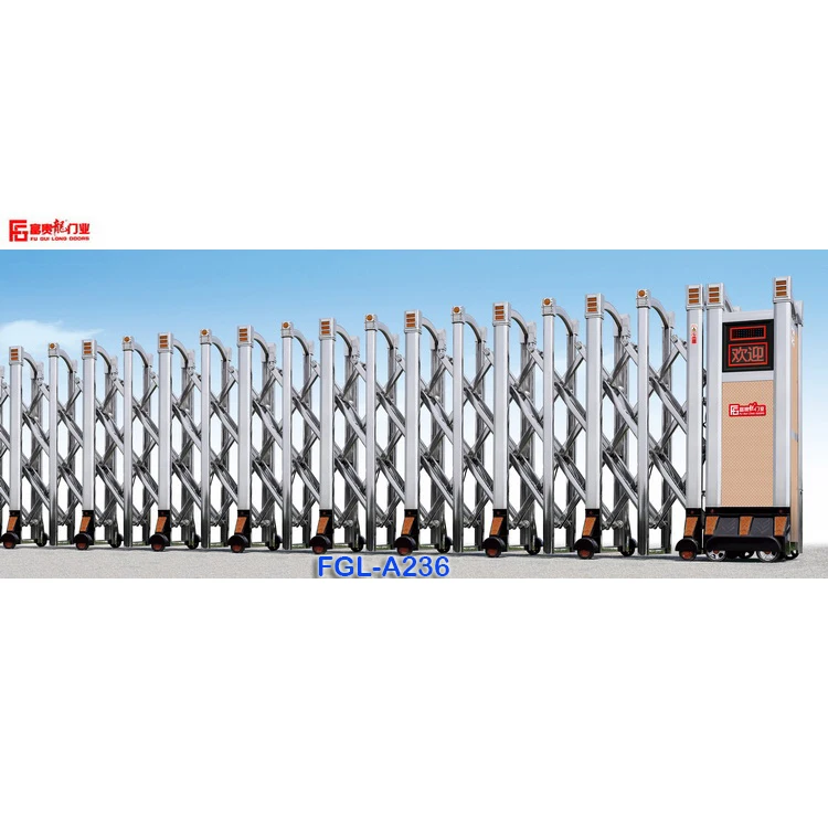 Stainless steel industrial folding gate retractable gate with LED screen telescopic door