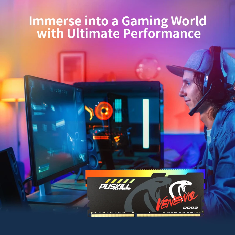 PUSKILL DDR3 RGB Desktop RAM 1.5V 1333MHz 1600MHz 4GB/8GB Capacity Compatible with ECC Function