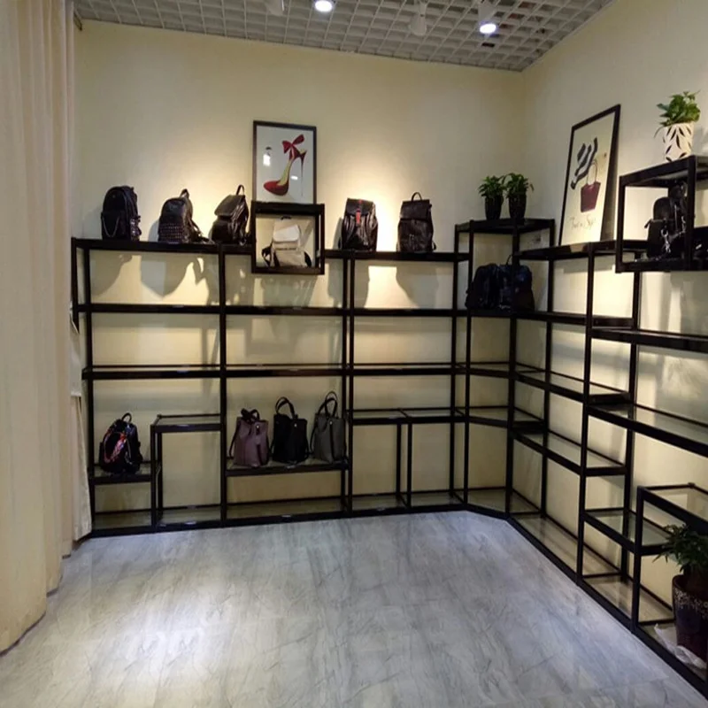 Custom Store Women Purses Ladies Handbags High Heels Casual Shoes Metal Storage Rack Display Stand Shelf