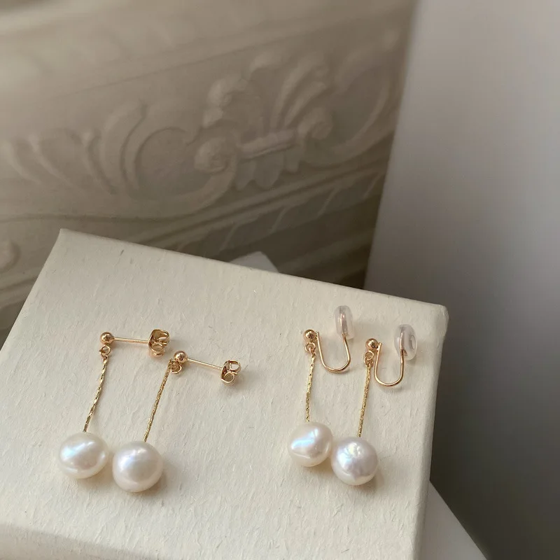 Natural pearl earclip for women, gold plated earrings without earholes, high quality earrings for women