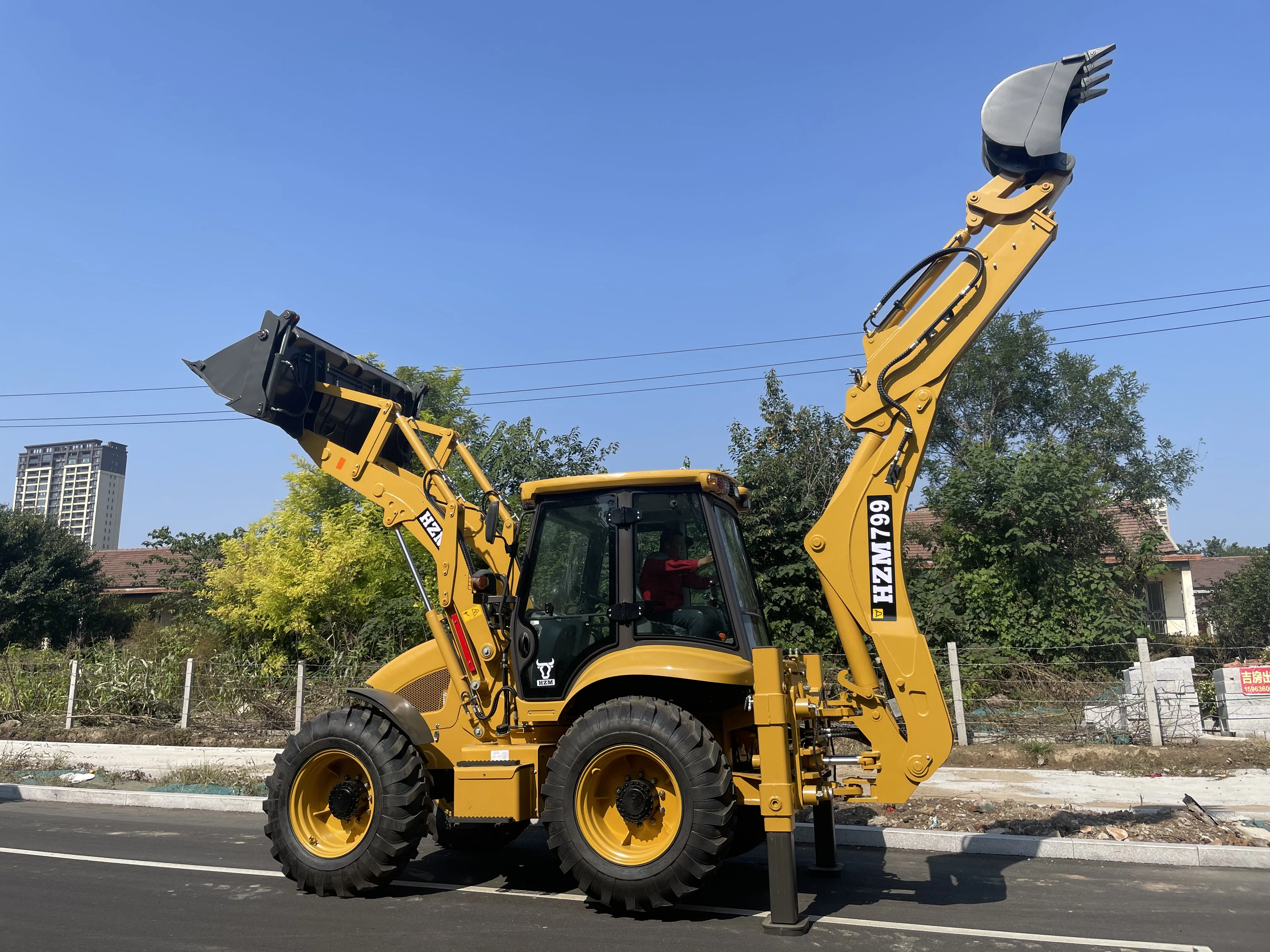 New cheap 4X4 WD 388 articulated backhoe loader with 4in1 bucket big digger bucket