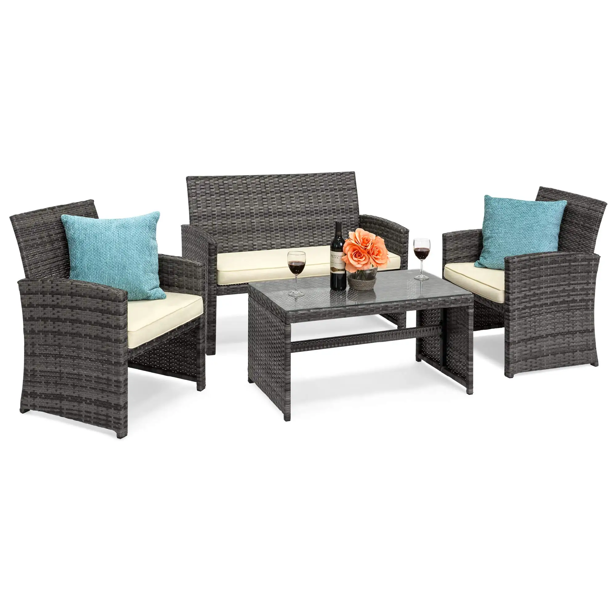 Best Choice 4 Piece Rattan Patio Furniture Set Outdoor Wicker Conversation Set Terrace Outdoor Furniture Set