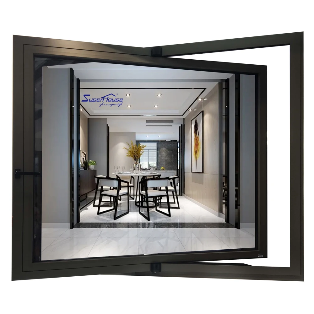 Superhouse Hurricane Proof Maimi Dade NFRC FPA AS2047 Standard Commercial Double Glass Aluminium Pivot Window