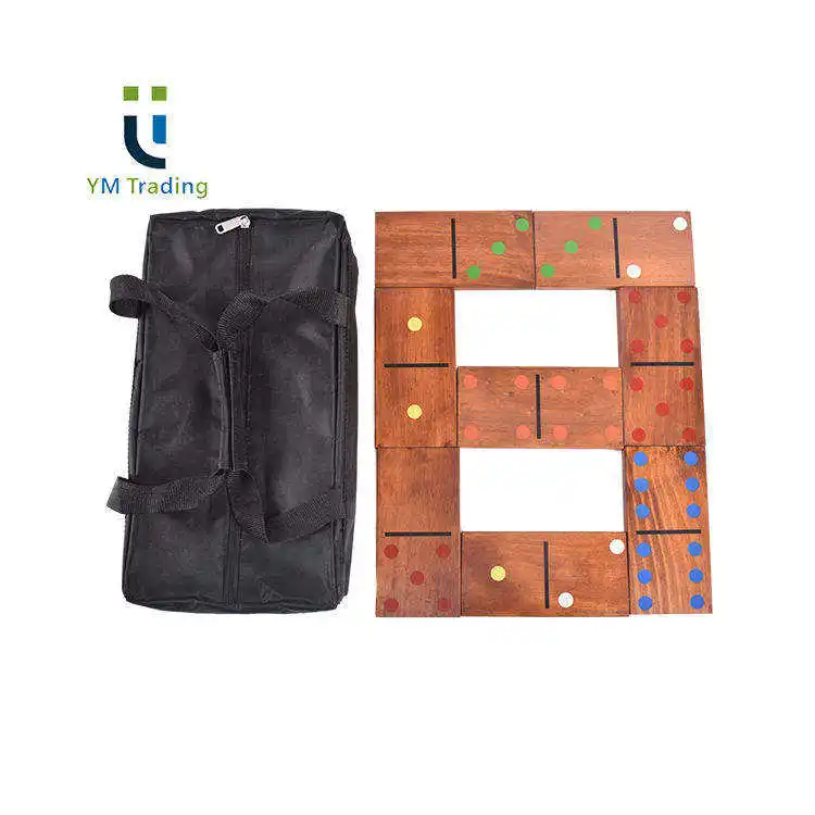 Custom Oversized Color Polka Dot 28Pcs Giant Dyed Wood Double Six Wooden Dominoes Outdoor Lawn Yard Interactive Game