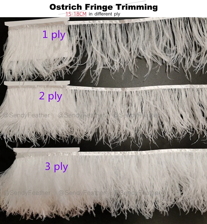 Factory Supply Customized Color Full Size 1-4ply Ostrich Feather Fringes Trimming With Satin Ribbon For Cheap Sale