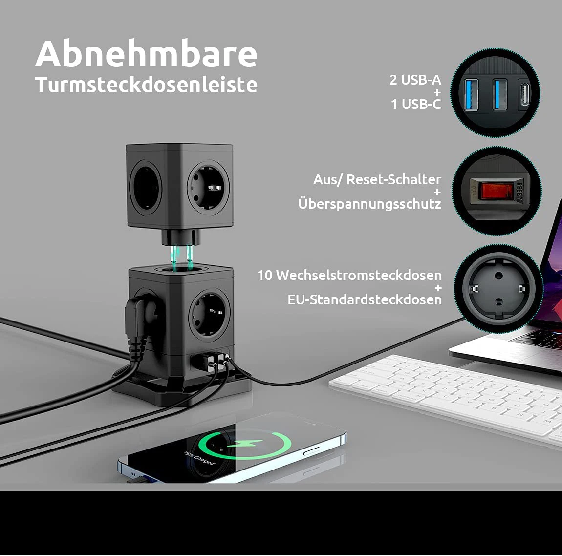 New  Arrival Vertical Detachable Power Strip Tower Socket Extension For Europe Market