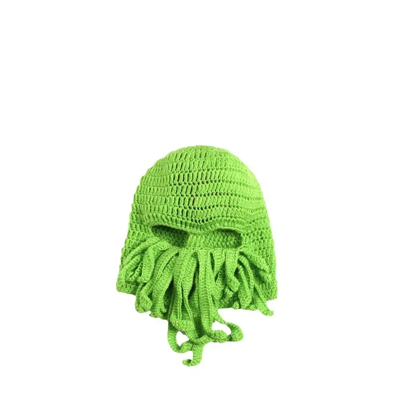 Men Barbarian Vagabond Knit Beanie Original Funny Foldaway Beard Octopus Pirate Hats Crochet Bearded Caps Costume Squid Mask
